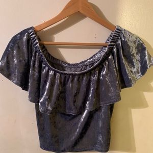 Blue Velvet Off The Shoulder Crop Top
